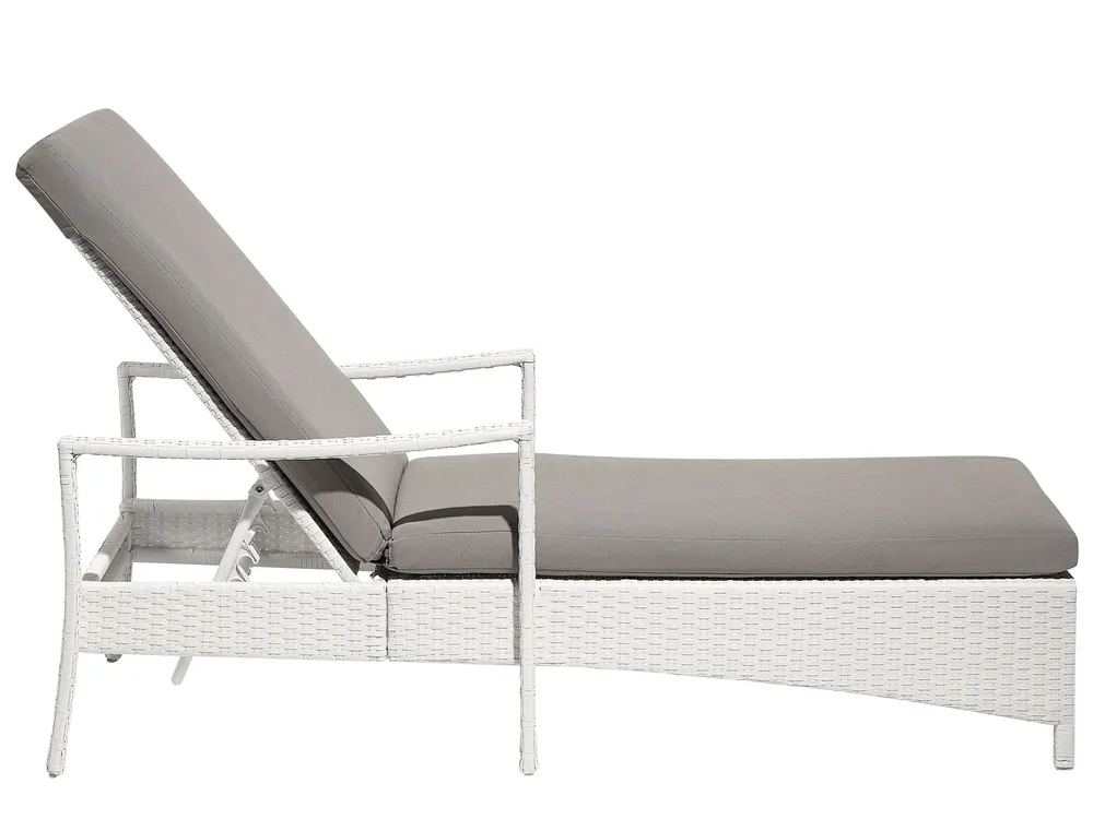 Sun Lounger with Cushion VASTO Reclining PE Rattan White_802180