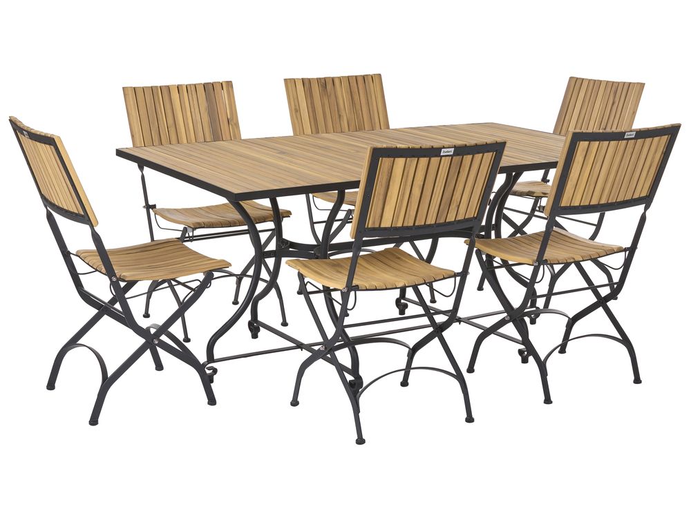 Conjunto de comedor exterior 6 plazas LASCARI plegable Madera de acacia Marrón claro