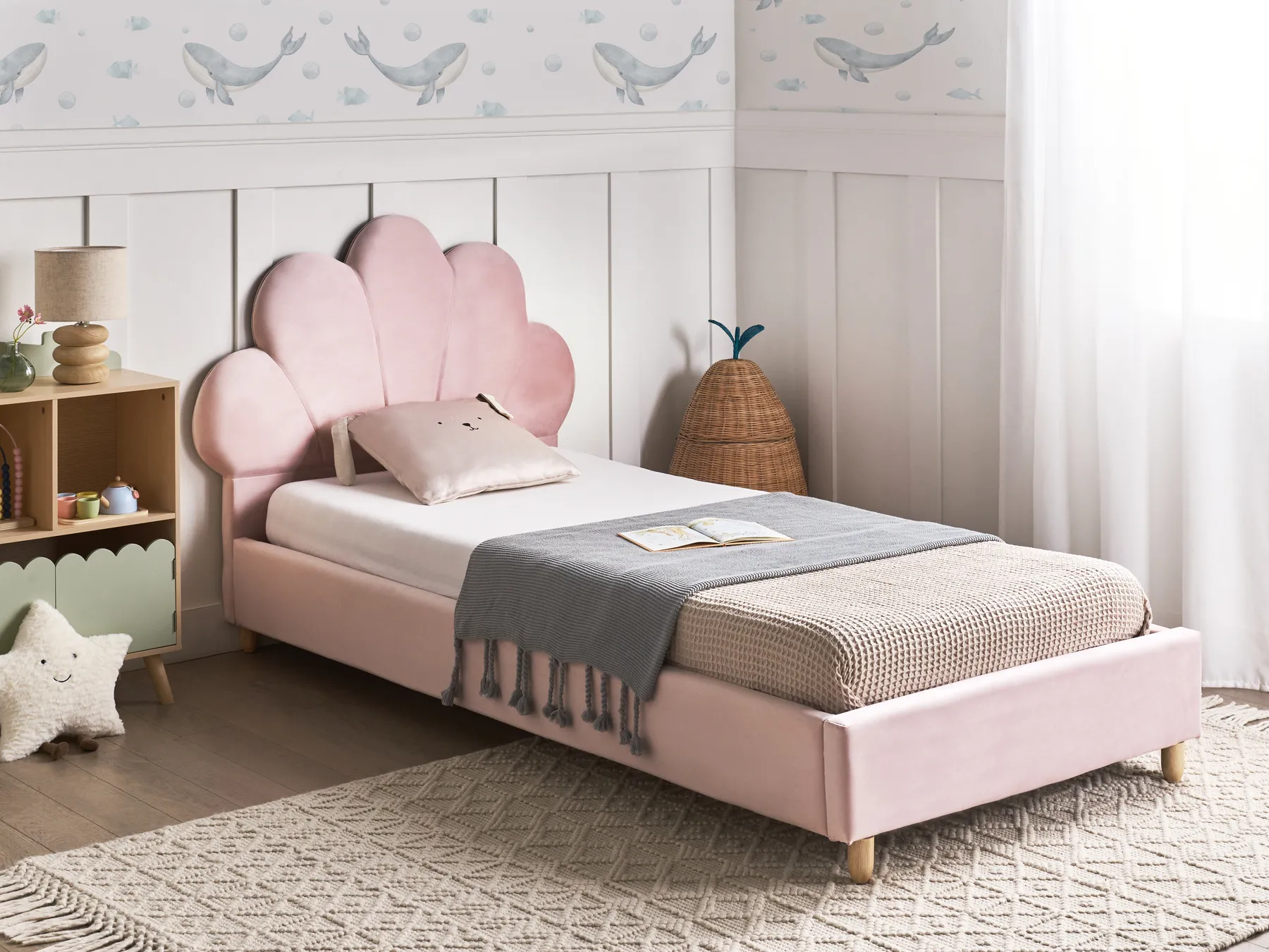 Kids Bed Seashell Velvet NEULISE 90 x 200 cm (EU Single) Pink_984388