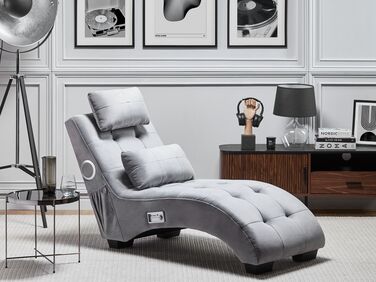 Velvet Chaise Lounge with Bluetooth Speaker USB Port Grey SIMORRE