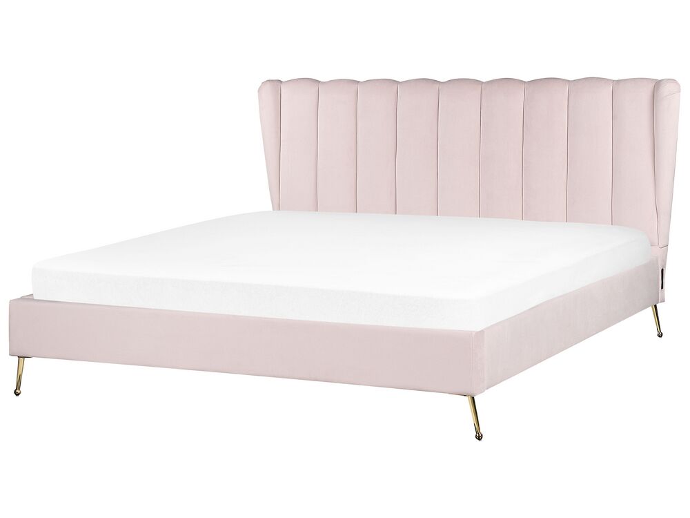 Lit avec sommier Velours MIRIBEL 180 x 200 cm Rose pastel