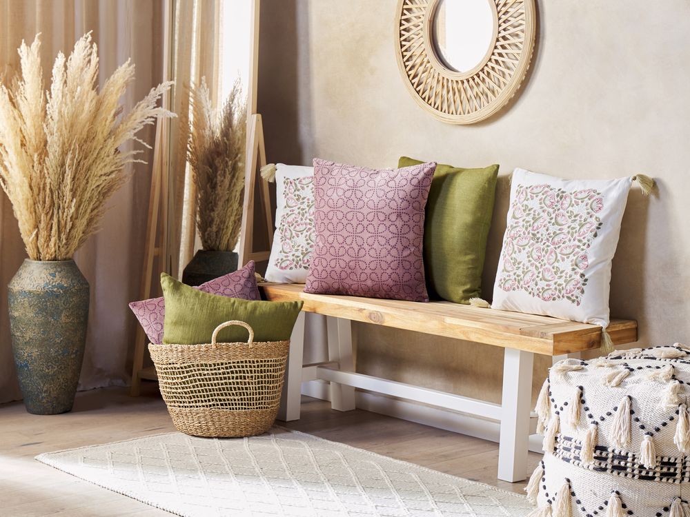 Set of 2 Decorative Cushions LARKSPUR 45 x 45 cm Velvet Pink Geometric Pattern