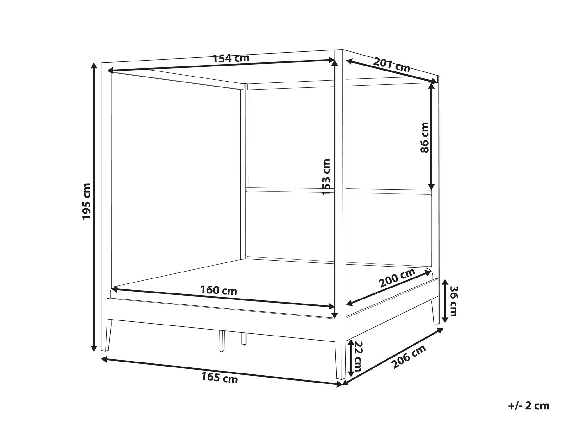Four Poster Bed Wood HAILLICOURT 160 x 200 cm (EU King Size) Light Brown_1037202