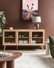 Glass Display Sideboard ALBANY 150 cm Light Brown_963468