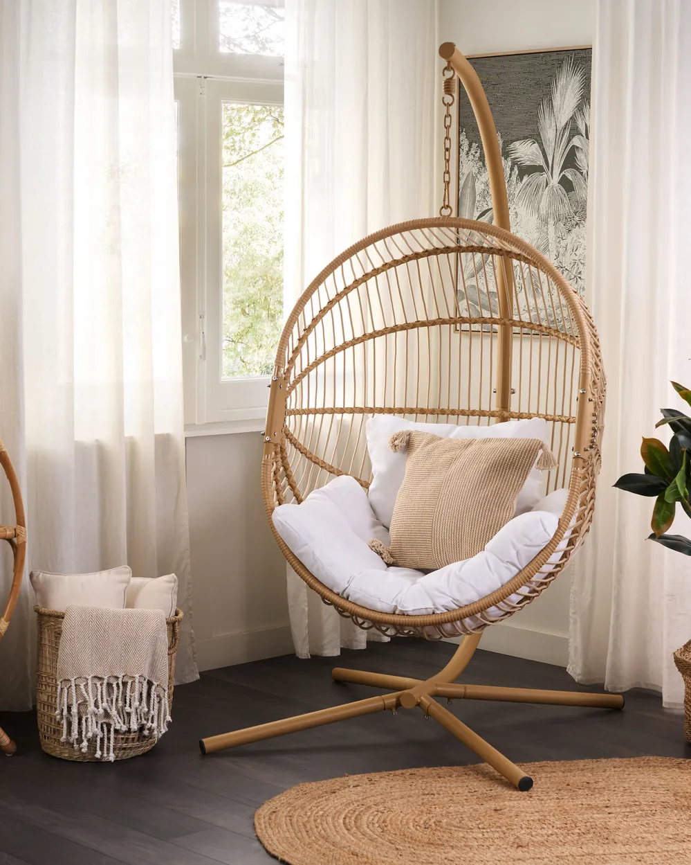 Hanging Chair with Stand ACRI PE Rattan Beige