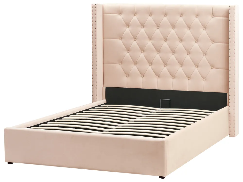 Ottoman Bed LUBBON Velvet Beige 140 x 200 cm (EU Double)_833504
