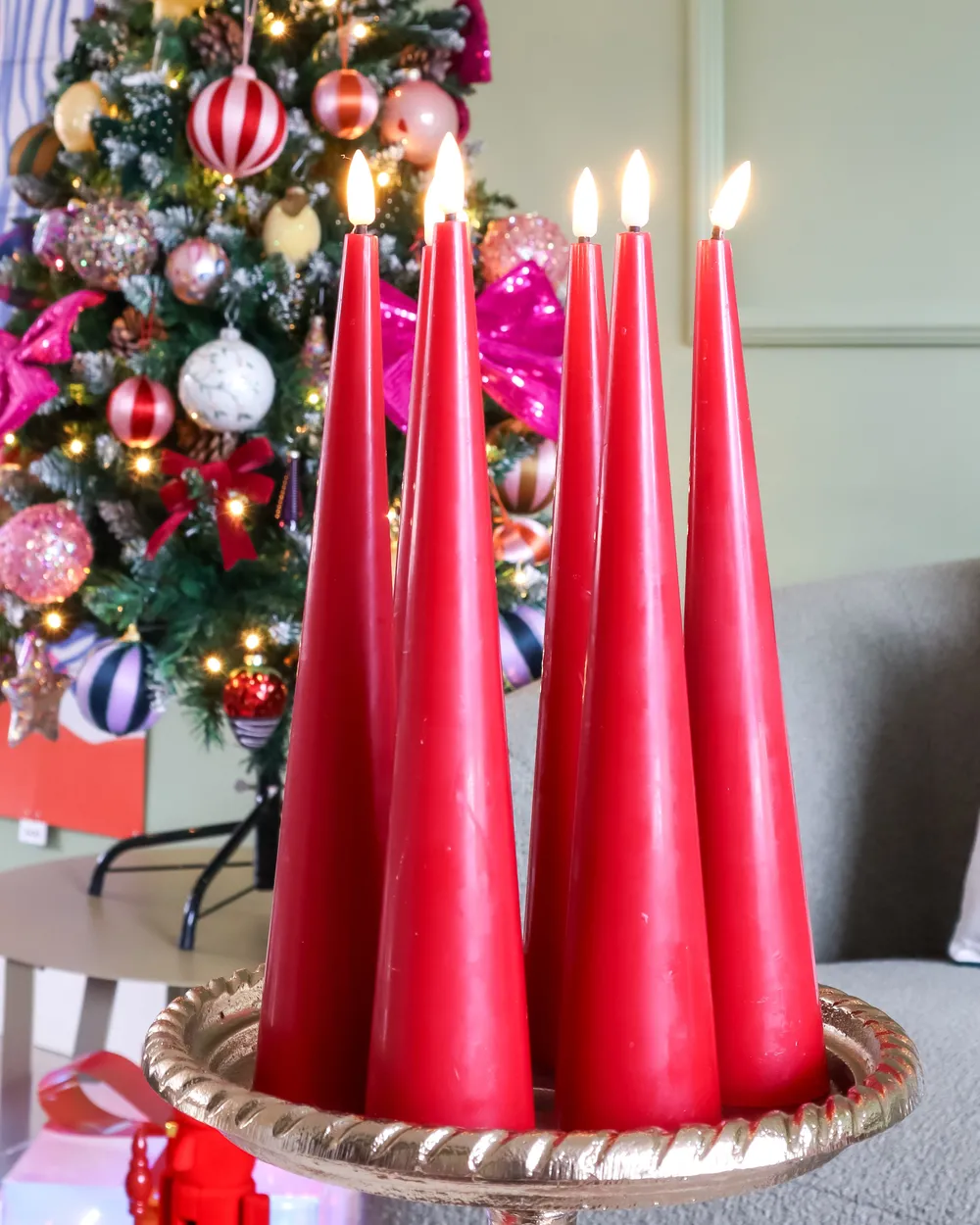 Set of 6 LED Candles AURUM 28 cm Red_1036276