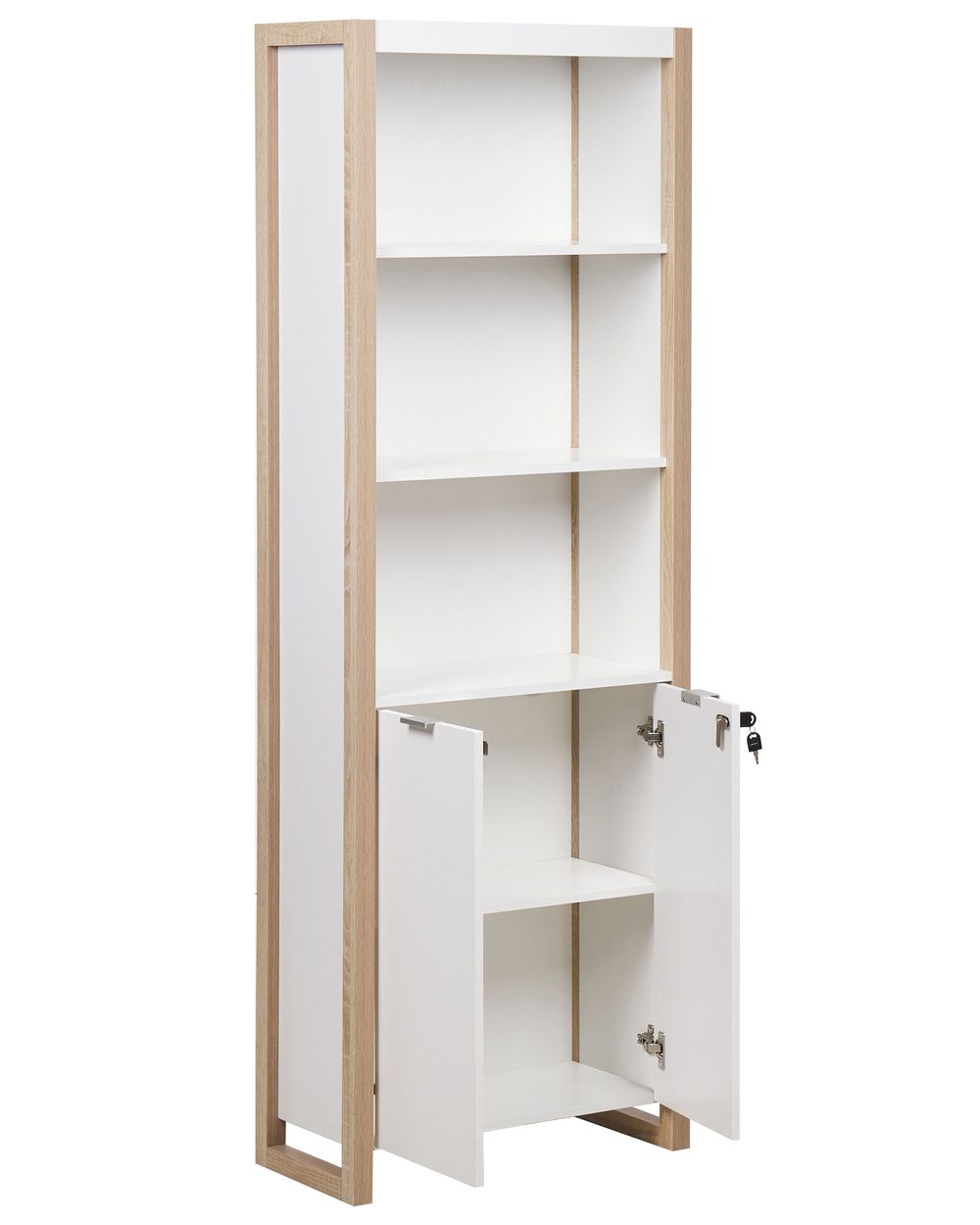 Bookcase with Locker Light Wood with White JOHNSON Beliani