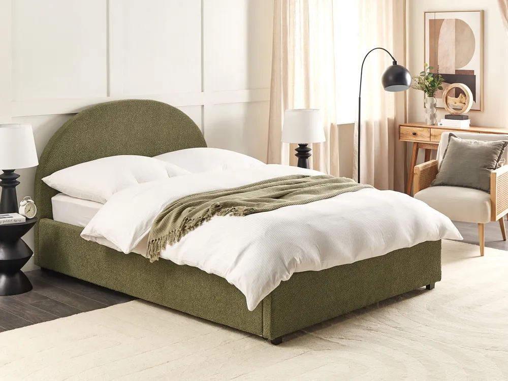 Ottoman Bed Boucle VAUCLUSE 140 x 200 cm (EU Double) Olive Green