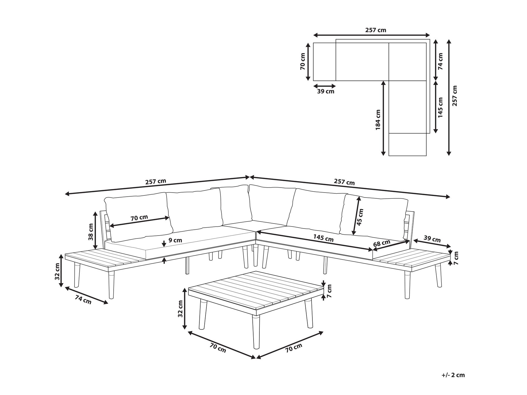 Garden Corner Sofa with Table 5 Seater CORATO Acacia Wood Off-White_920264