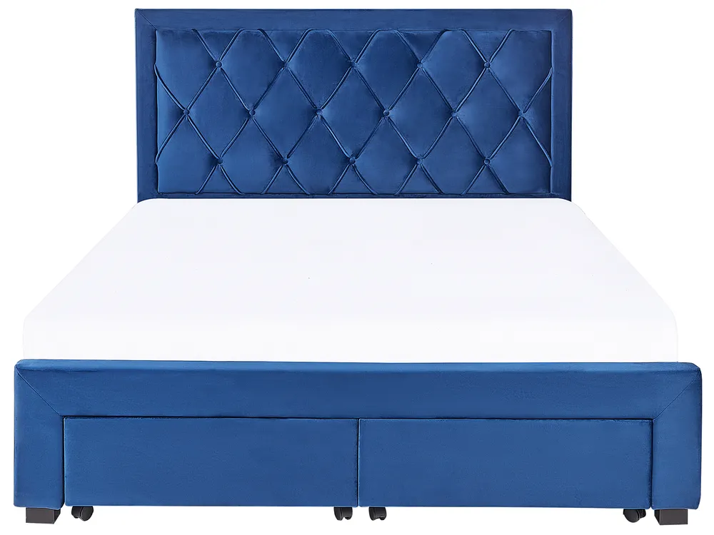 Bed with Storage Drawers LIEVIN Velvet Navy Blue 160 x 200 cm (EU King Size)_821233