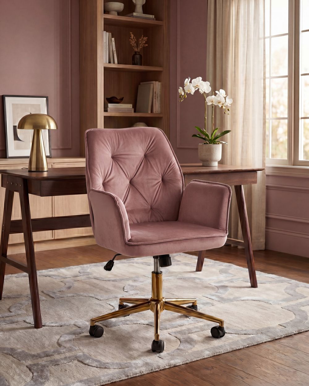 Desk Chair CELARA Velvet Pink