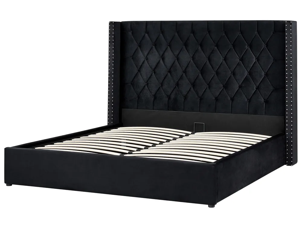 Ottoman Bed LUBBON Velvet Black 180 x 200 cm (EU Super King)_1044105
