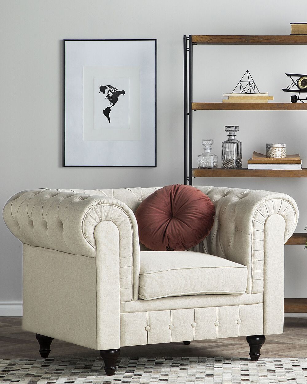 Armchair CHESTERFIELD Fabric Beige Beliani