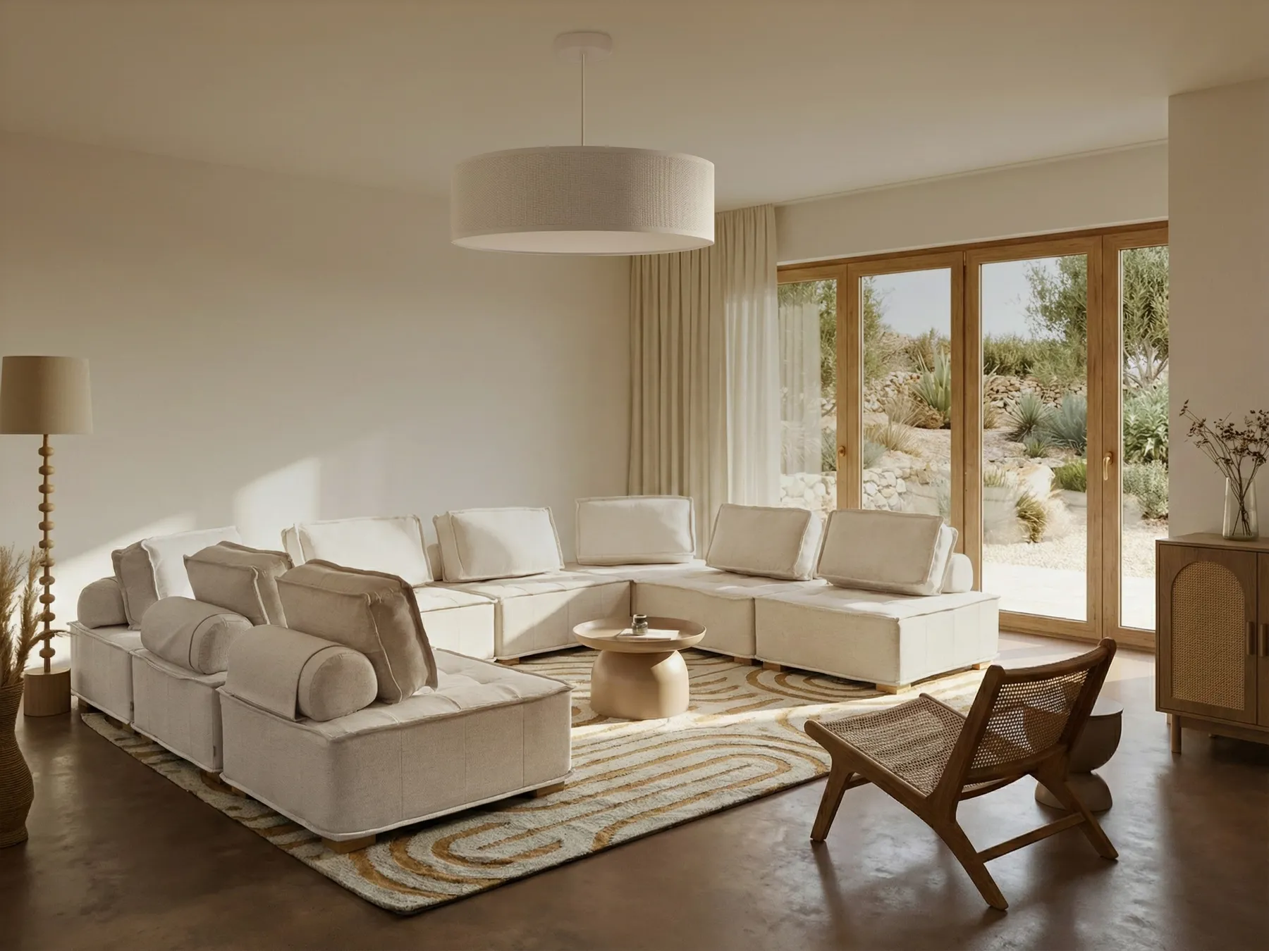 Modular U-Shape Sofa 8 Seater TIBRO Fabric Off-White_1058242