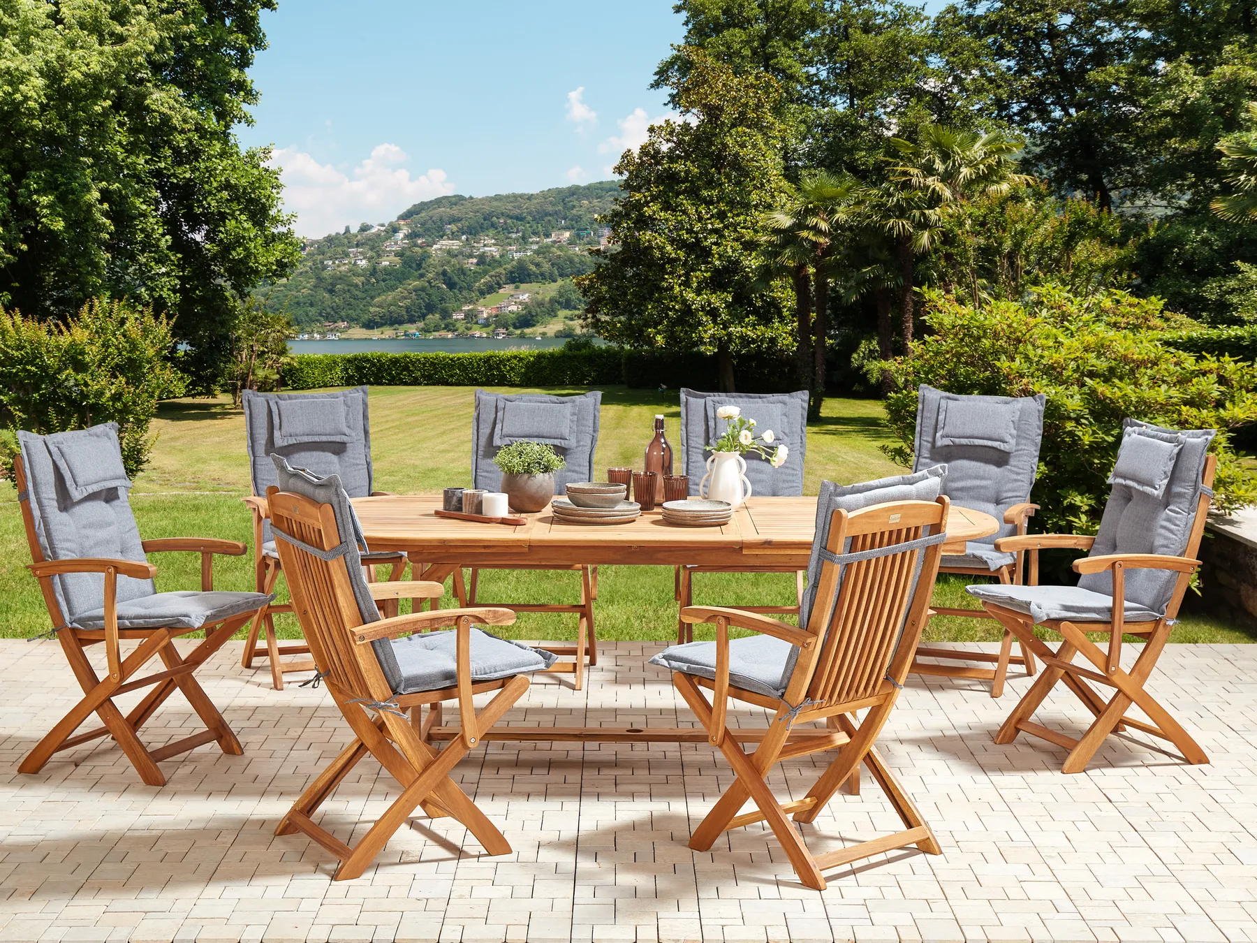 Garden Dining Set 8 Seater MAUI II with Cushions Acacia Wood Grey_926703