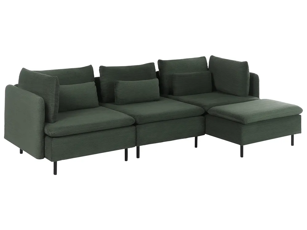 Modular Corner Sofa 3 Seater EGERIS Corduroy Dark Green Left Hand_1067145