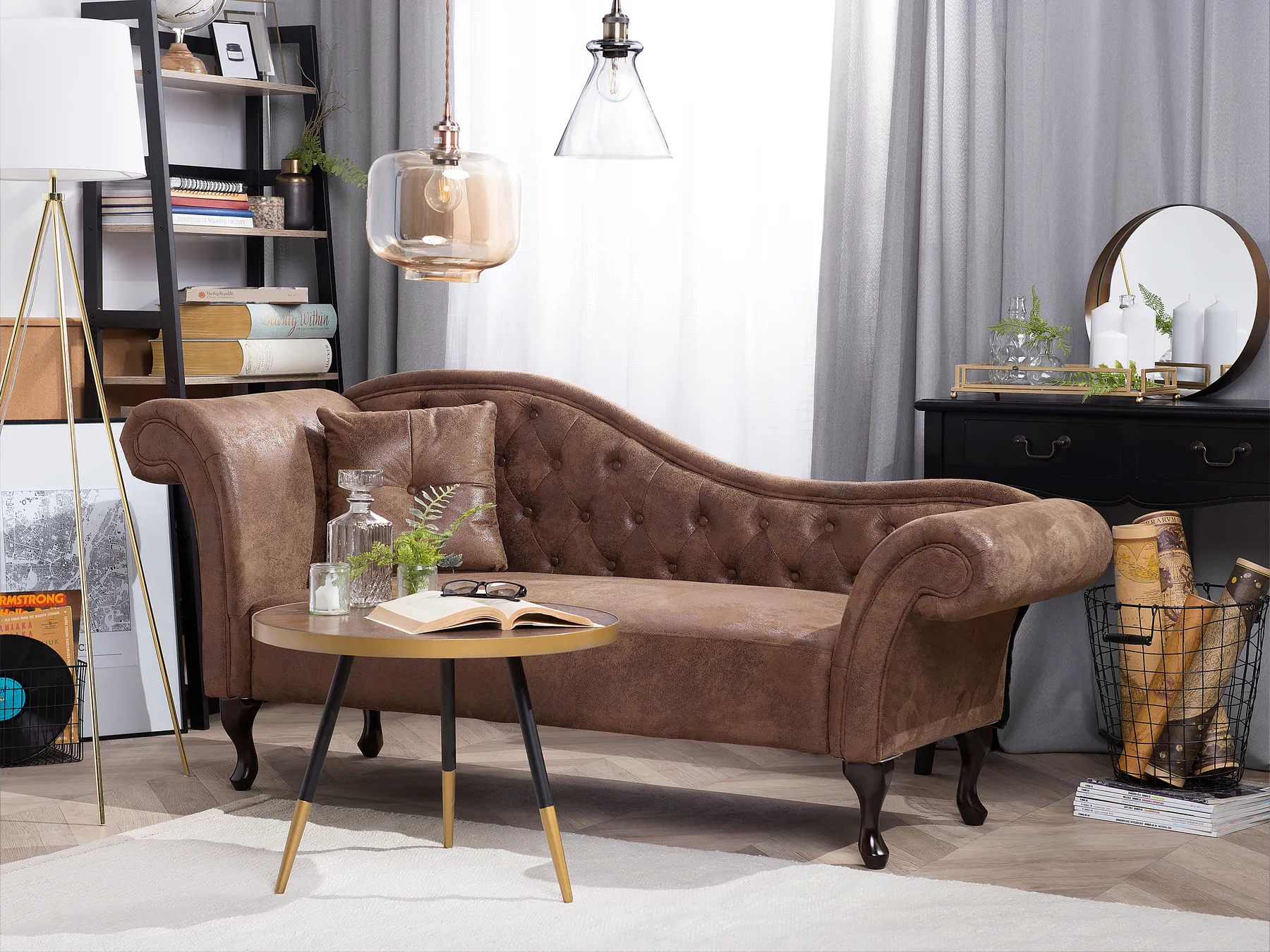 Left-Hand Chaise Longue LATTES Faux Suede Light Brown_738764