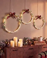 Lot de 3 décorations suspendues LED KEITELE 25/30/35 cm Couronne Blanc_1174223