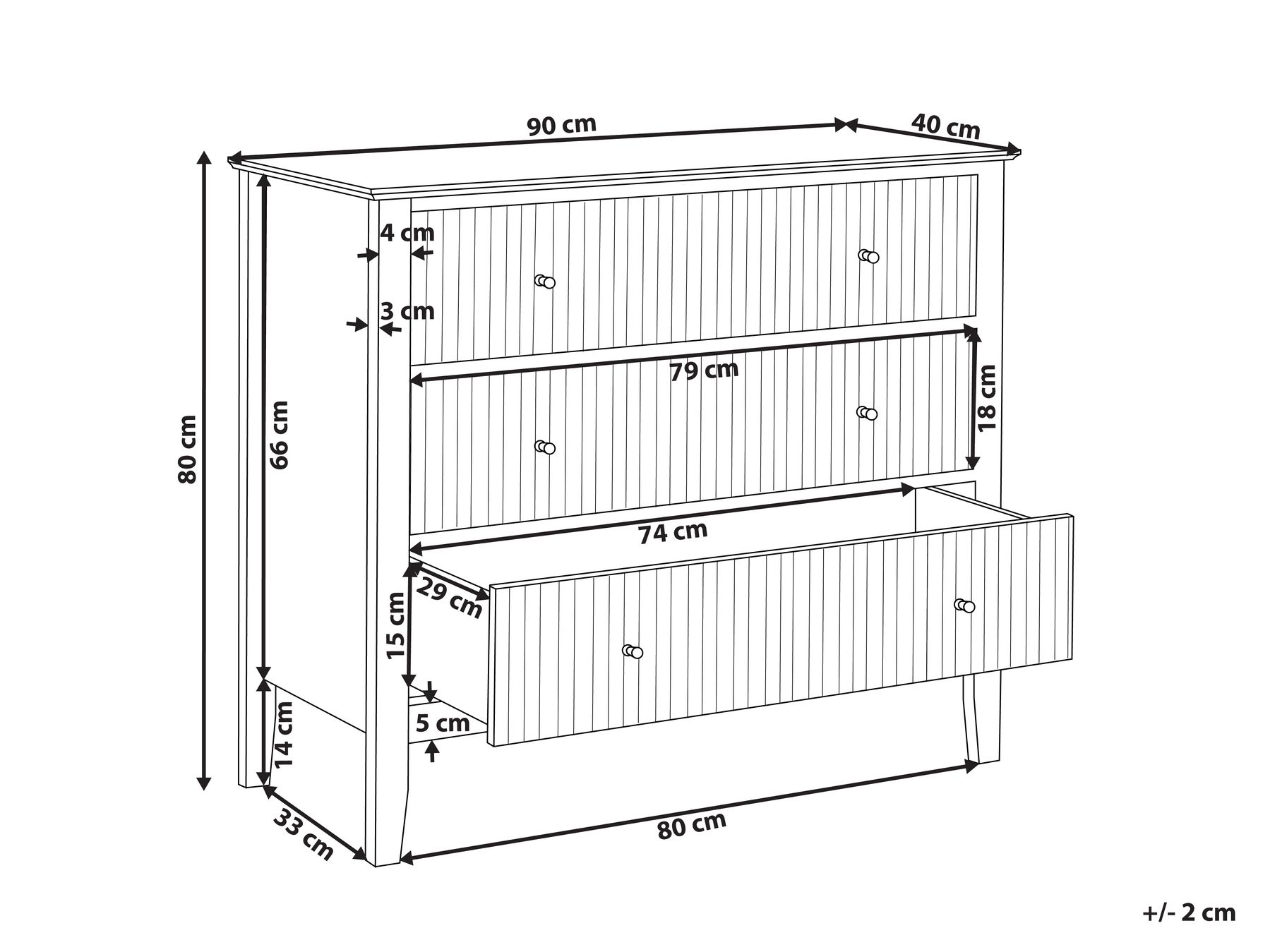 3 Drawer Chest White ASSISI_943028 3 Drawer Chest White ASSISI_943028