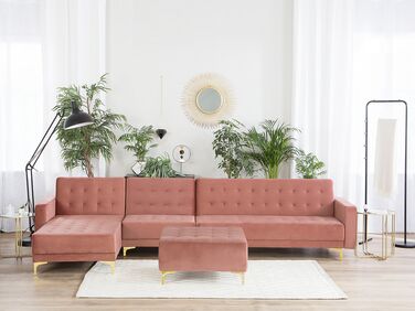 Right Hand Modular Velvet Sofa with Ottoman Pink ABERDEEN