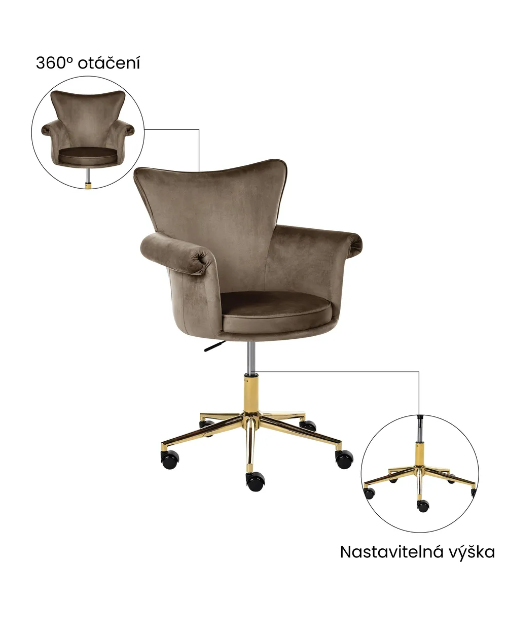 Židle k psacímu stolu VELENCIA Umělý samet Hnědá_1065161