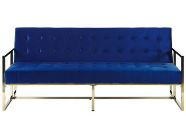 Sofá cama 3 plazas de terciopelo azul marino/dorado MARSTAL