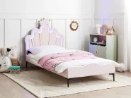 Kids Bed Crown Velvet RUBIAN 90 x 200 cm (EU Single) with LED Lights Pink_962156