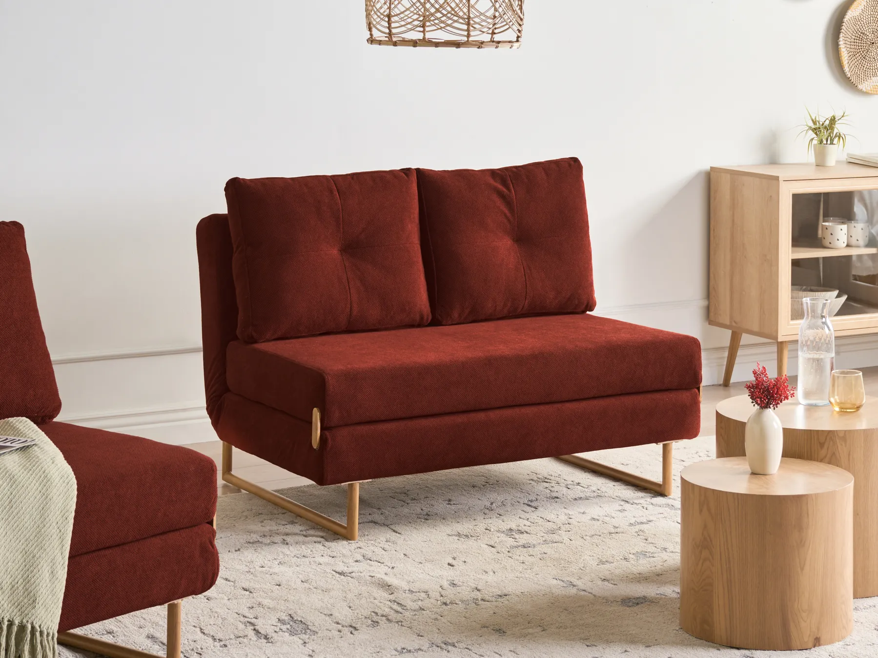 Sofa Bed 2 Seater JERSLEV Fabric Red_1011693