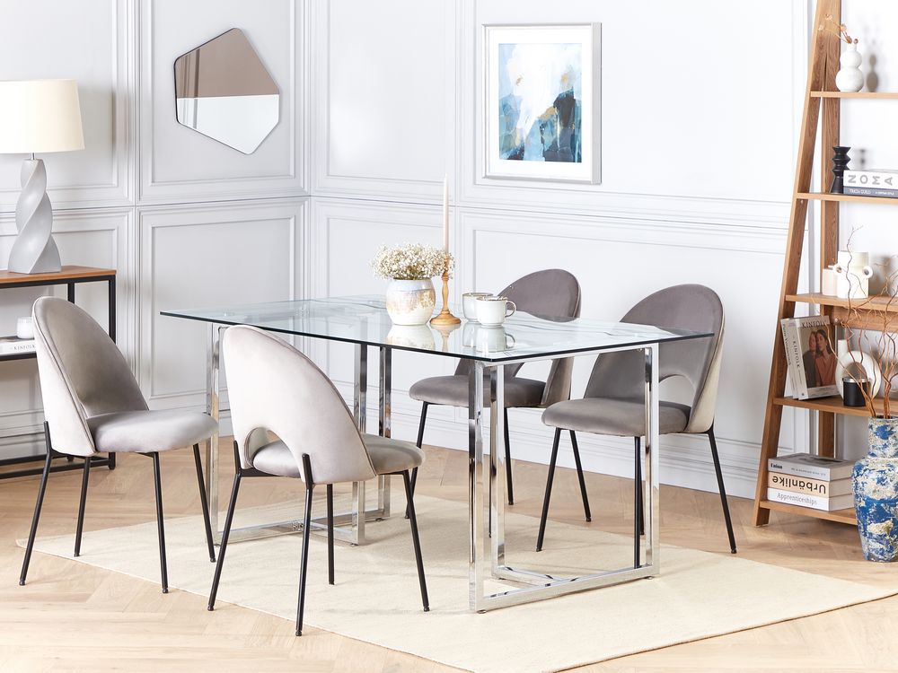 Glass Top Dining Table 160 x 90 cm Silver ENVIA Beliani.ch