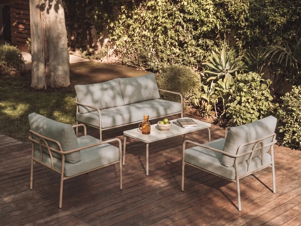 Garden Lounge Set with Table 4 Seater NESSO Metal Light Beige_1087744