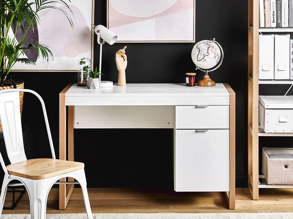 Bureau D'ordinateur Marron Avec Tiroir, 110x50x75 Cm, Meuble De Bureau Fonctionnel