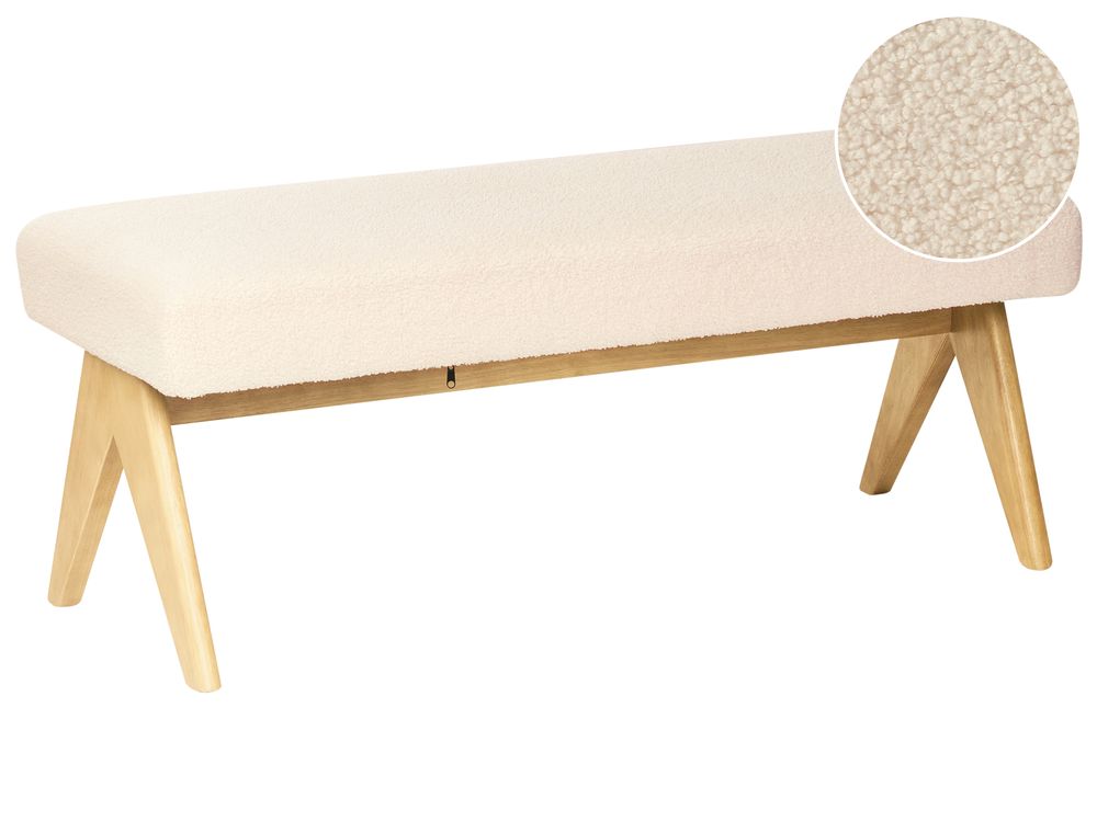 Banco estofado TAMRE Bouclé Branco-creme/Castanho claro