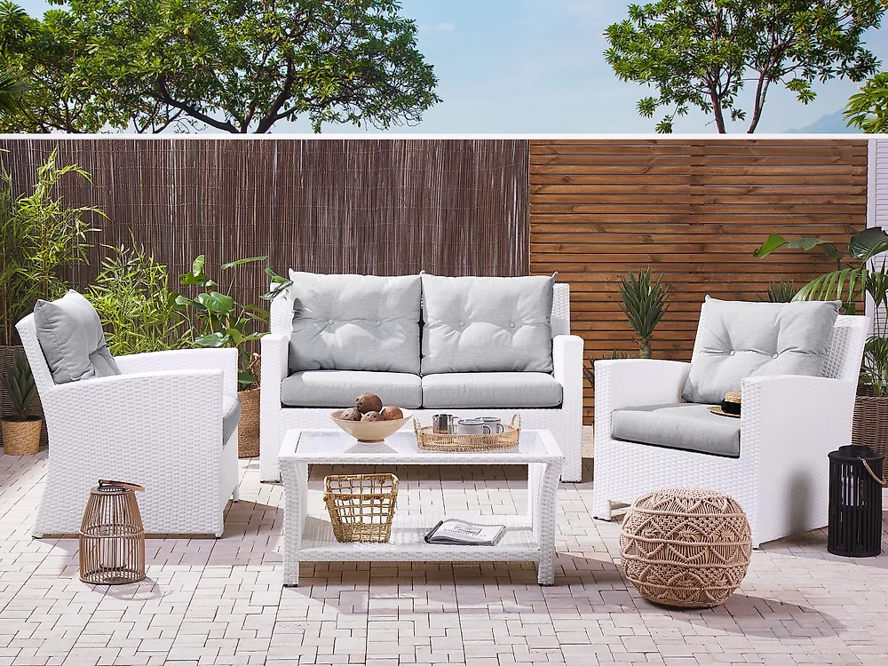 Garden Lounge Set with Table 4 Seater MARINO PE Rattan White_1177350