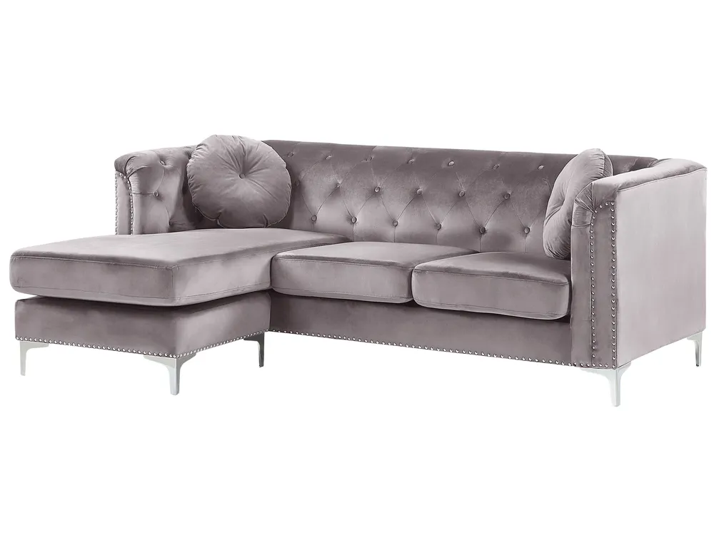 Corner Sofa 3 Seater FLEN Velvet Grey Right Hand_784546