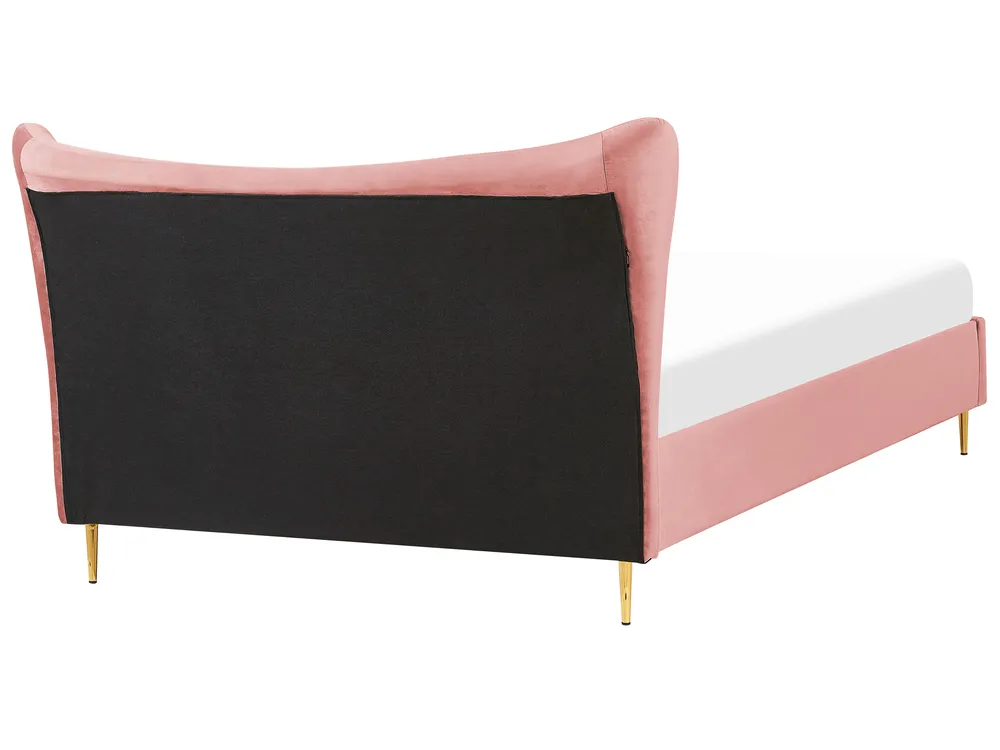 Cama Veludo CHALEIX 160 x 200 cm Rosa pêssego_844529