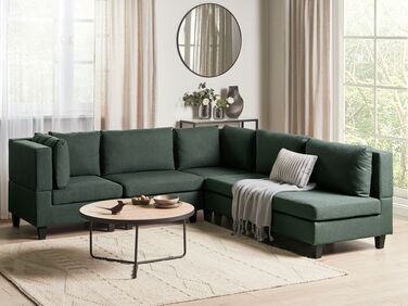 5 Seater Right Hand Modular Fabric Corner Sofa Dark Green UNSTAD