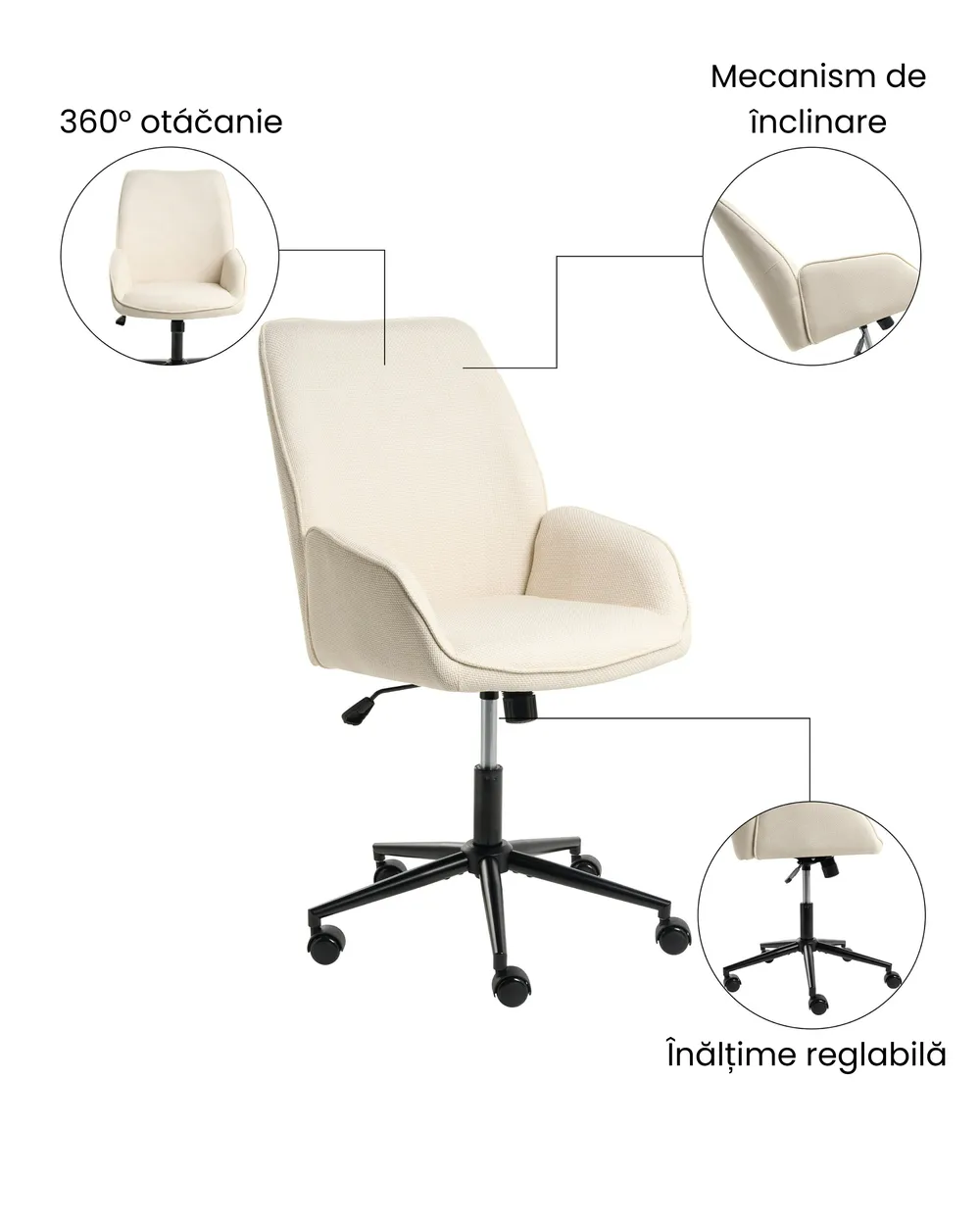 Scaun ergonomic CASTILE In sintetic Alb-murdar_1072503