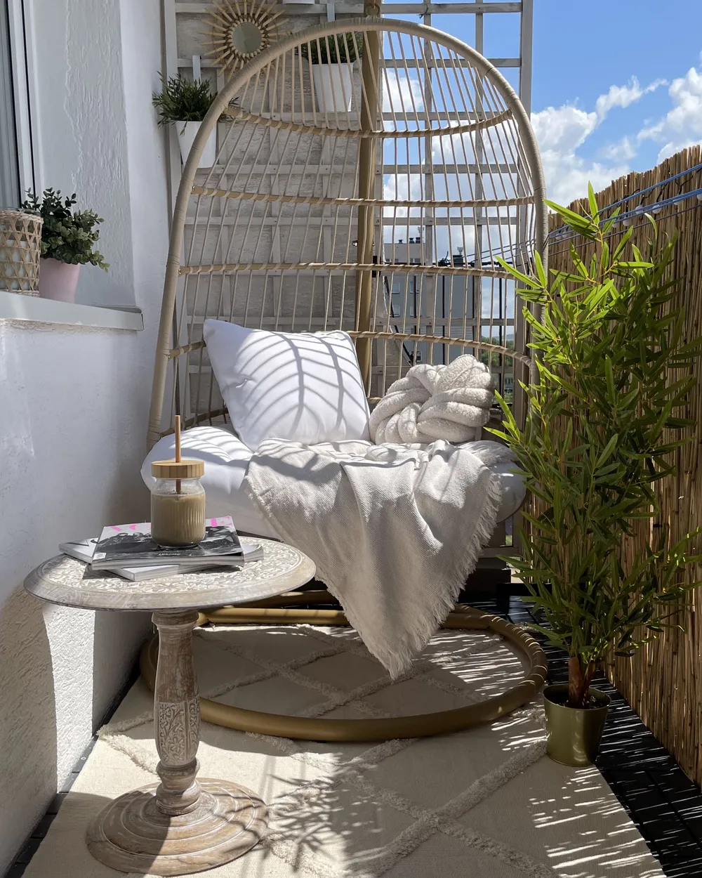 Hanging Chair with Stand ALLERA PE Rattan Beige