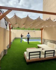 Gazebo VILLAROSA 320 cm 380 cm Fir Wood Brown/ Beige_1063102