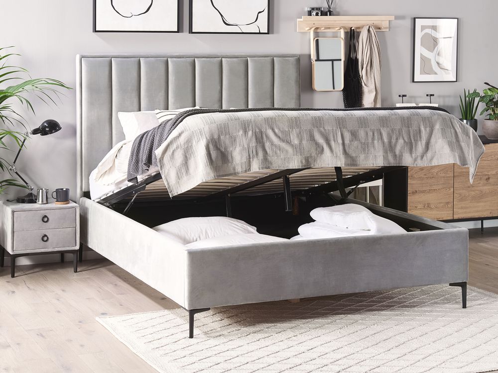 2 Drawer Bedside Table SEZANNE Velvet Light Grey Beliani