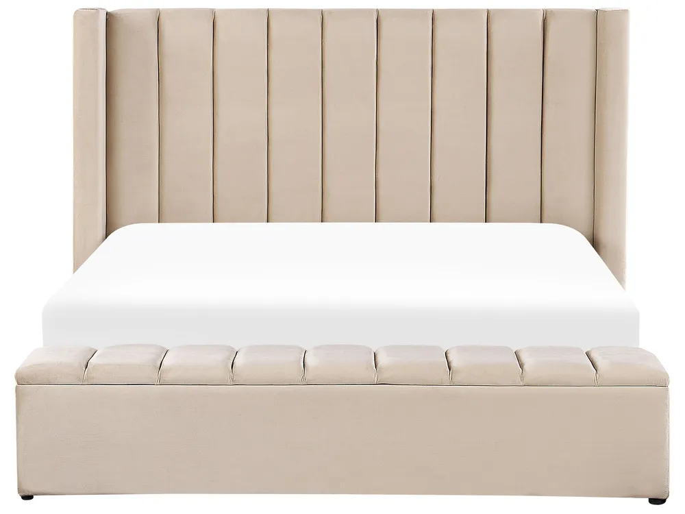 Waterbed with Storage Bench NOYERS Velvet Beige 180 x 200 cm (EU Super King)_915062