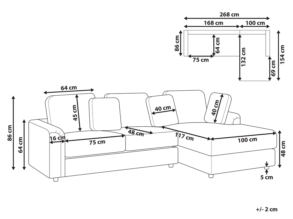 Corner Sofa 4 Seater KOHLO Fabric Taupe Left Hand_945150