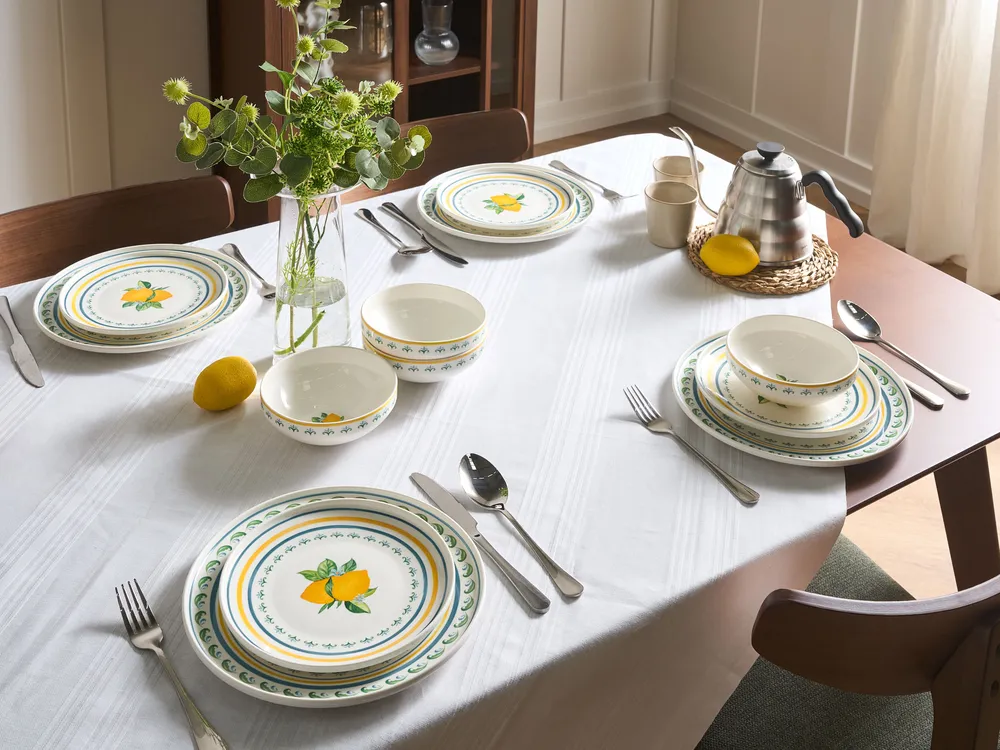 Zastawa stołowa 12-częściowa TARRAGON Porcelana Biały/ zielony_1115302