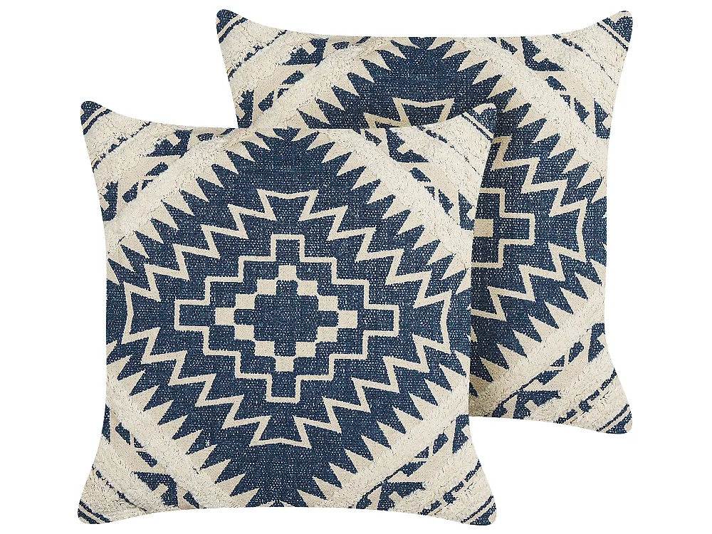 Dekokissen 2er Set SAFI 50 x 50 cm Baumwolle Blau Geometrisches Muster