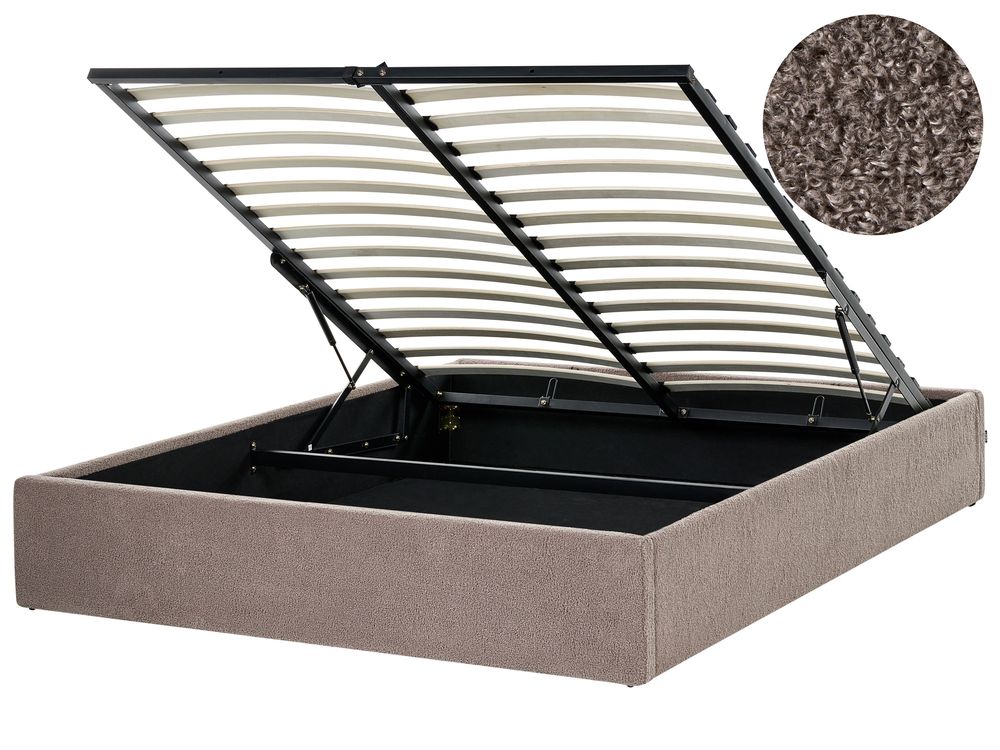 Ottoman Bed without Headboard DINAN Boucle Taupe 160 x 200 cm (EU King Size)
