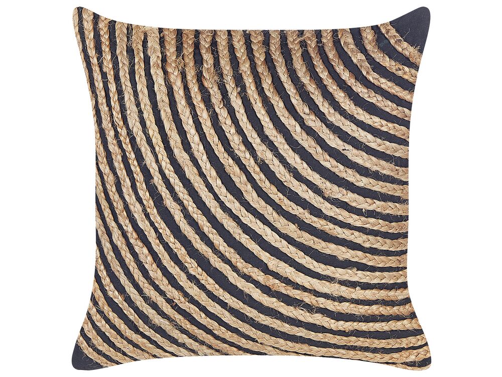 Cotton Cushion with Braided Jute 45 x 45 cm Beige and Black BERGENIA Beliani