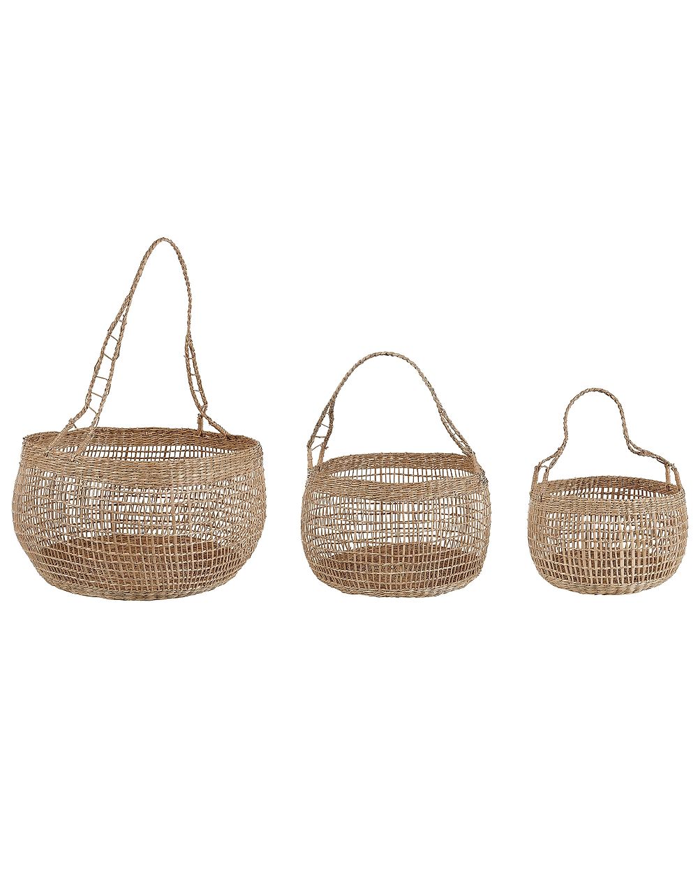 Set of 3 Baskets ARAPAIMA Seagrass Natural Ash Wood