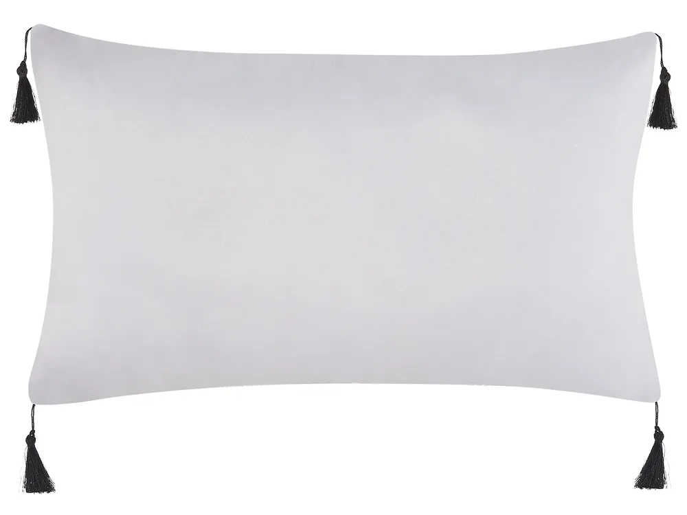 Set Di 2 Federe Per Cuscino Boho, 45x45 Cm, Cotone Bianco Sporco Con Ricamo Nero E Nappe, Copricuscini Etnici Per Divano E Soggiorno