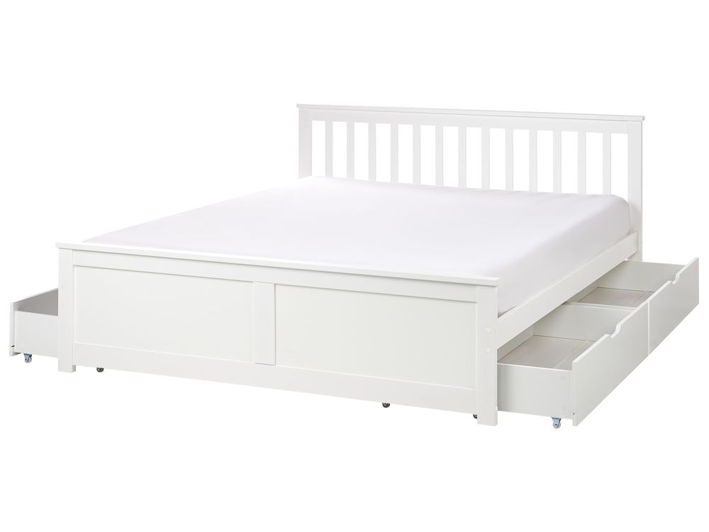 Lit avec 4 tiroirs OLENDON Bois de pin Blanc 160 x 200 cm